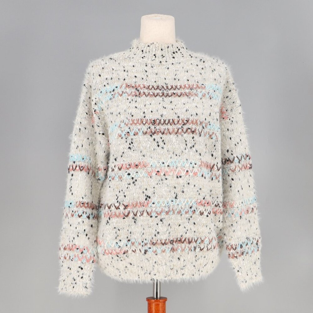 RAGA x ANTHROPOLOGIE Faye Mock Neck Speckled Eyelash Knit Gray Sweater Size S